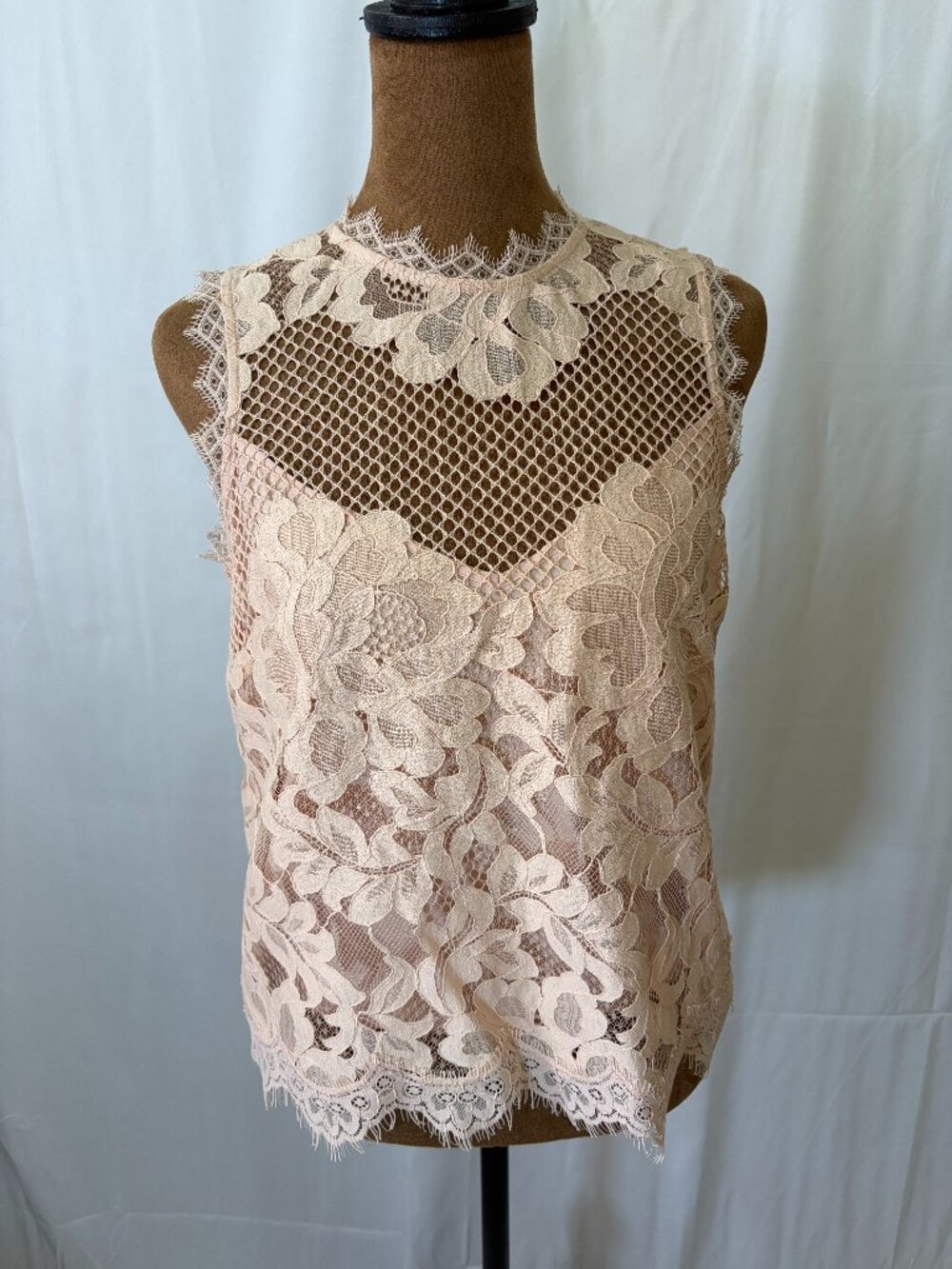 ME+EM Blush Pink Floral Lace Sheer High Neck Top US 2